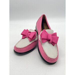 G.H. Bass Weejuns Kids Pink & White Leather Loafers With Bow Accents Size 13M
